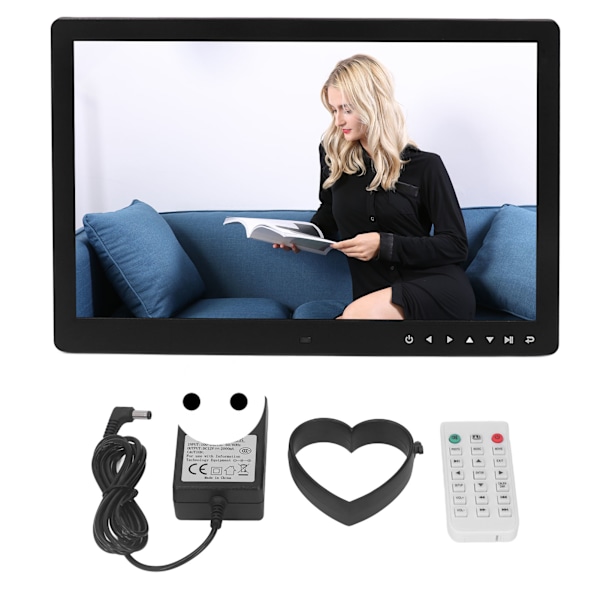 15,4-tums Digital Fotoram Multifunktion Svart med Touchknapp Hjärtformat Fäste Elektronisk Album för Hemmet 100‑240V EU-kontakt