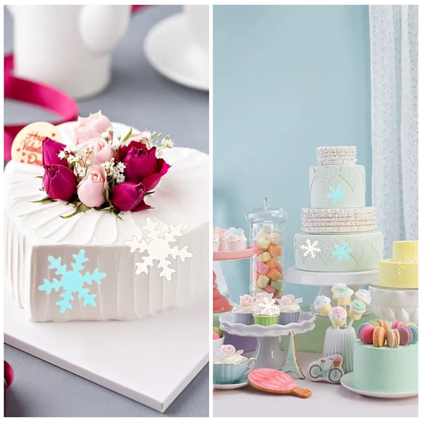 Charmiga Snöflinge Cupcake Toppers, Tårtdekorationer för Fest, Vita Ätbara Cupcake Snöflingor, Vintertema Tårtdekoration för Temafester