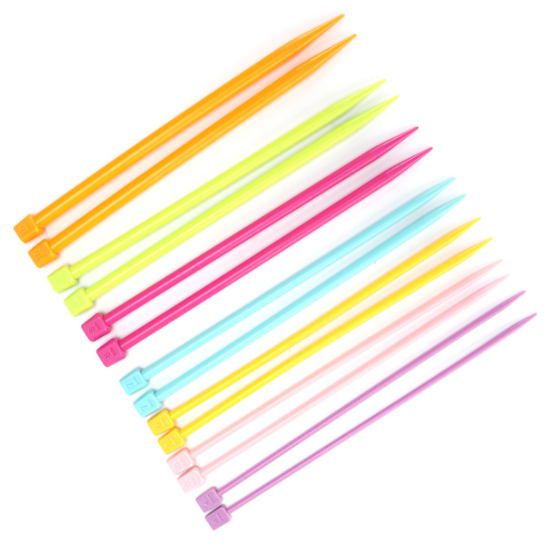 14 st stickor i flera färger, 25 cm, bärbara stickor i plast för DIY-entusiaster