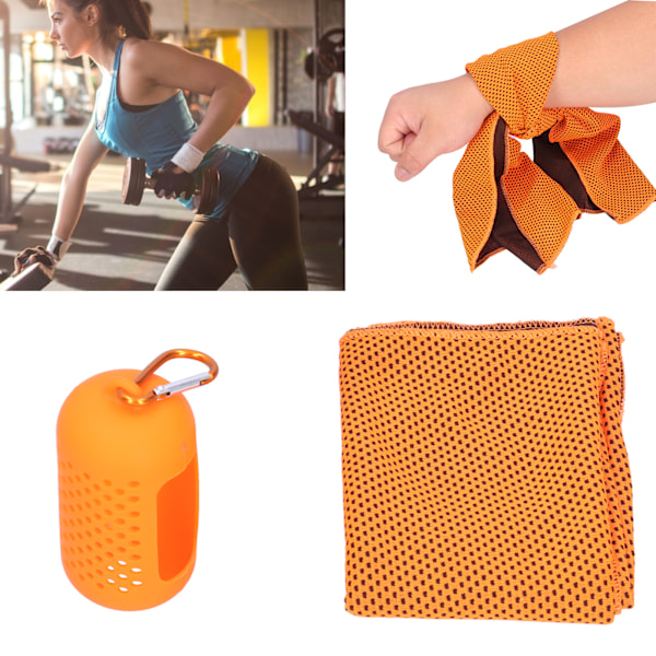 Kylhandduk Bärbar Polyester Snabbtorkande Handduk med Silikonfodral för Fitness Vandring Camping