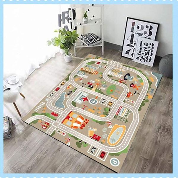 Capslpad Barnmattor, Lekmatta för Barn, Stadsgata 160 x 100 cm, Barnmatta, Lekmatta, Lärområdesmatta, Pedagogisk Lekmatta för