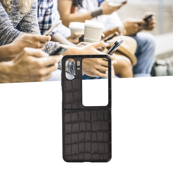 Ekte skinnveske sammenleggbar foldbar mobiltelefonbeskyttelsesdeksel for Oppo Find N2 Flip Svart