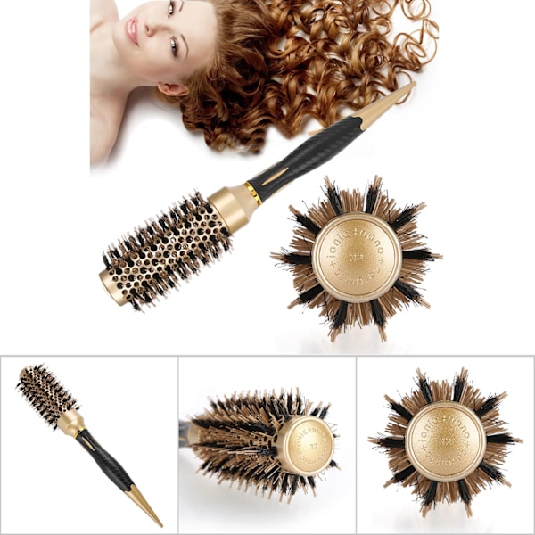 Portable Anion Anti static Round Hair Comb Salon Styling Brush Gold & Black (32mm)