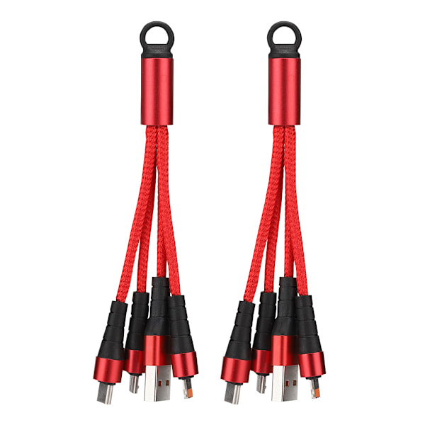 2PCS Multifunksjonell 3 i 1 Bærbar USB-ladekabel Data Kabel Linje for iOS/Android (Rød)