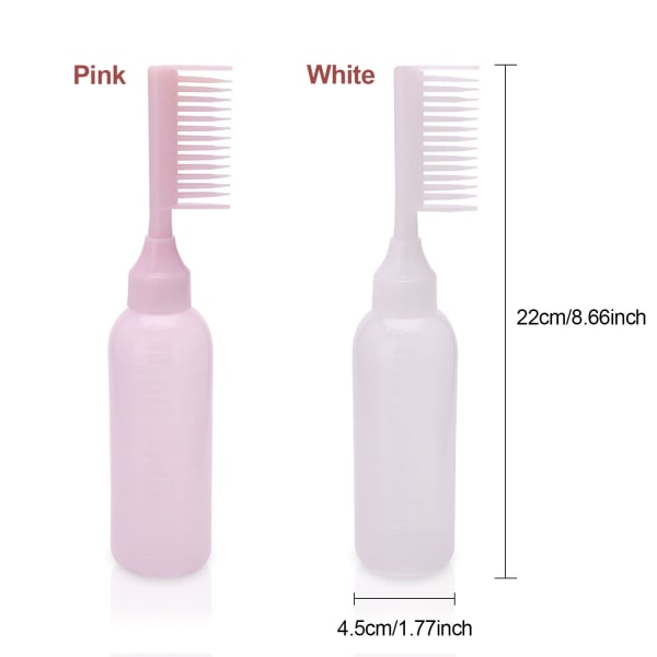 Favson Root Comb Applicator Bottle, 2PCS Hårfärgningsborste Flaska Applicator Bottle Comb Plast Squeeze Flaskor 6 Ounce med Skala, Hårfärgningsfärg Ap