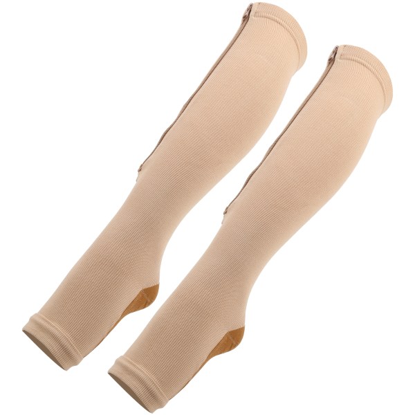 1Pair Zipper MidCalf Length Sock Compression Stockings Slim Leggings Stretch Socks Open Toe(Zipper Socks(Skin Color Bronze Bottom) L/XL)