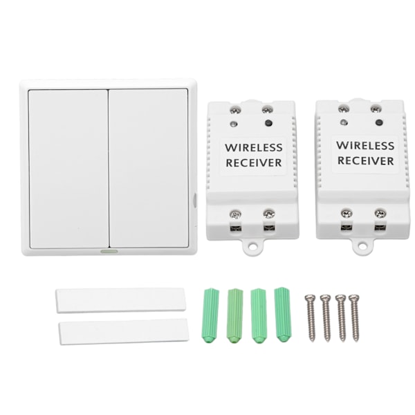 Trådløst lysbrytersett 433,92MHz Langdistansefølsom 2-veis fjernkontrollpanelbryter og mottaker 100‑240VAC