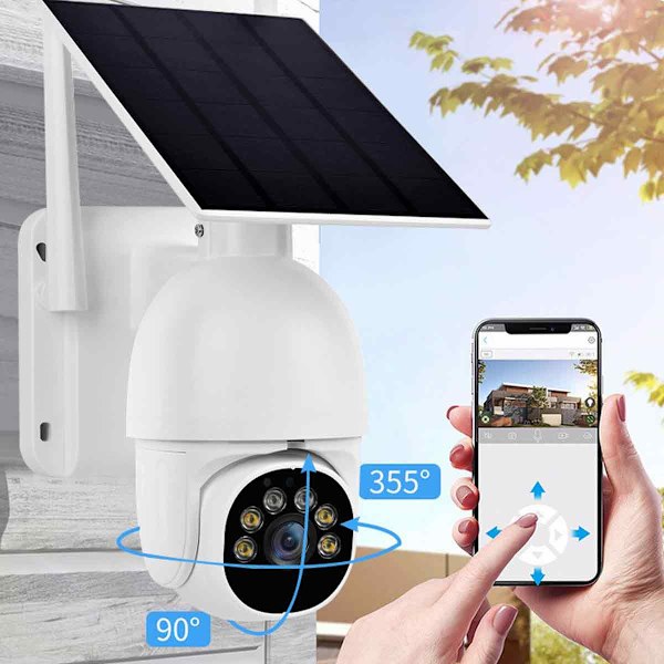 Trådlös solcellssäkerhetskamera, Panorering Tilt Zoom Utomhus Wi-Fi-kamera med fullfärgs mörkerseende, Tvåvägssamtal, Molnlagring för oöverträffad hemsäkerhet