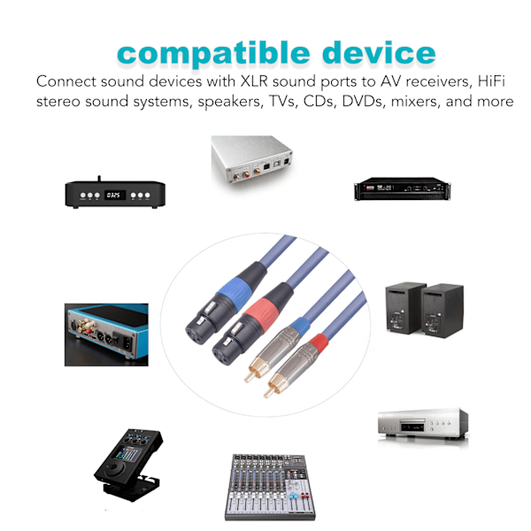 Dubbel XLR till RCA-kabel Professionell 24K guldpläterad kontakt 2 XLR hona till 2 RCA hane HiFi ljudkabel 2m / 6,6ft
