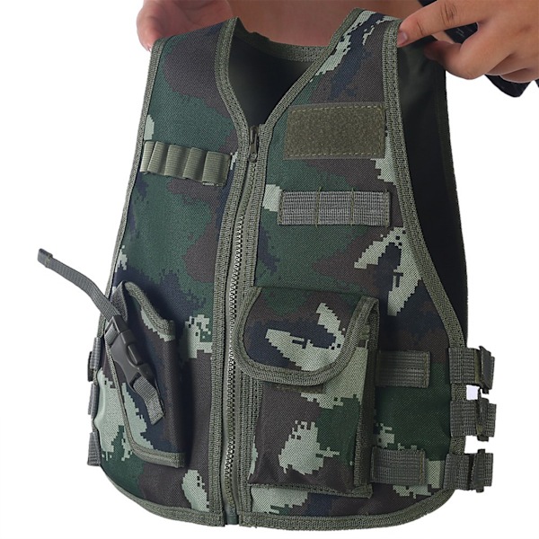 Barnkamouflageväst med flera fickor för strid utomhus jaktspel (Jungle Camouflage S)