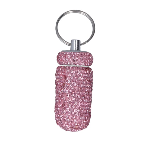 Rhinestone Capsules Storage Case Container with Keyring Aluminum Alloy Portable Medicine Bottle Box