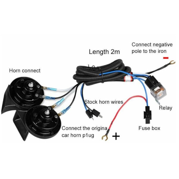 12V Torvijohtosarjan Relae-sarja 1,9m Kaapeli 50W Yksi Kaksi Ilmatorvi Kaapeli Relae-johtosarja Moottoripyörälle Autolle Kuorma-autolle