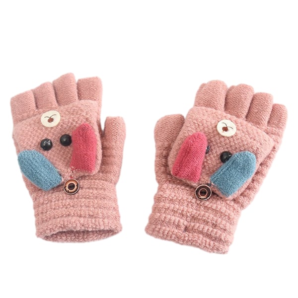 Kids Winter Gloveknit Flip Half Finger Gloves Warm Mittens Wit