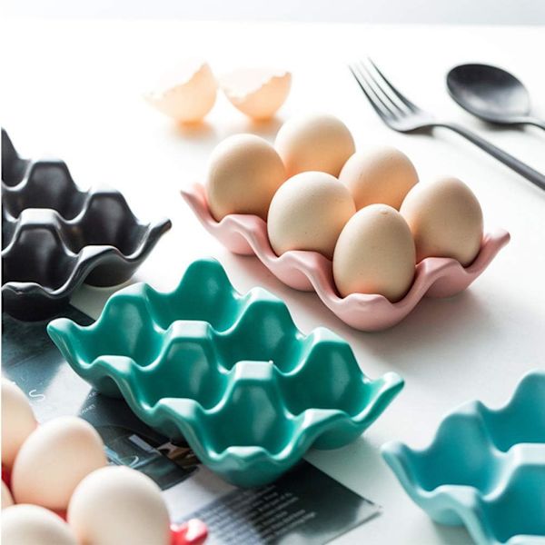 Egg Holder Egg Basket Non-Slip Keramisk Egg Box Støtsikker Egg Oppbevaringsboks Kjøleskap (6 Rutenett Hvit)
