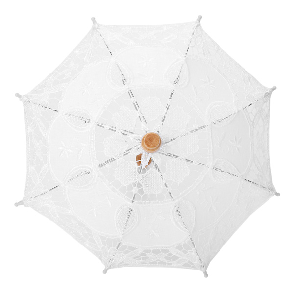 Håndlaget blonder blomst brodert parasoll bryllup brud fotografi paraply hvit S