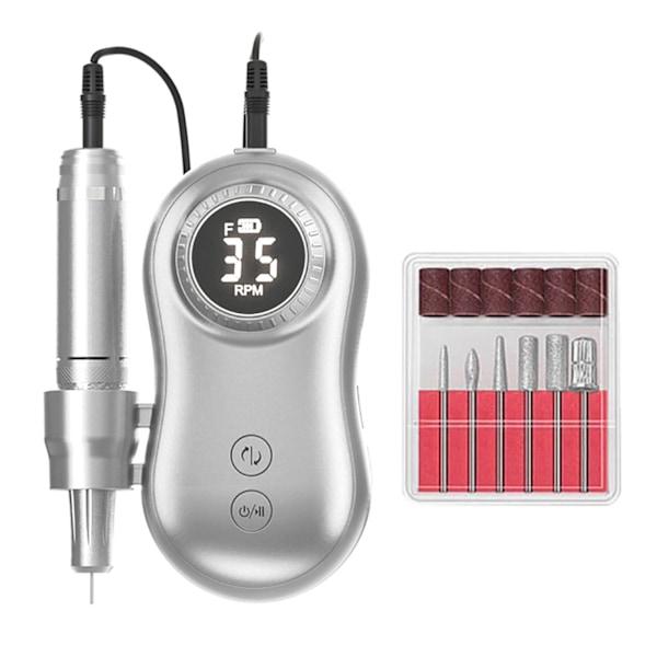 Nagelfilmaskin 35000RPM LCD-Display USB Uppladdningsbar Elektrisk Nagelpoleringsmaskin med 6 Bits