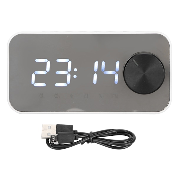 Trådlös Bluetooth-högtalare Multifunktion Brusreducerande Temperaturdisplay Röstmeddelande FM-radio Spegelväckarklocka