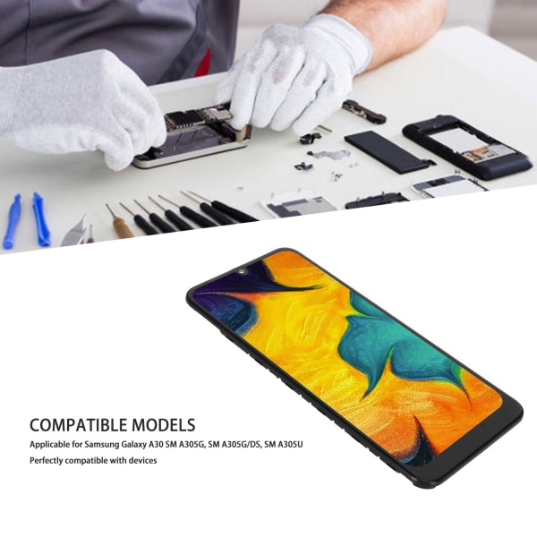 6,4 tums LCD-skärmersättning med yttre ram reparationsverktygssats för Samsung Galaxy A30 SM A305G SM A305U