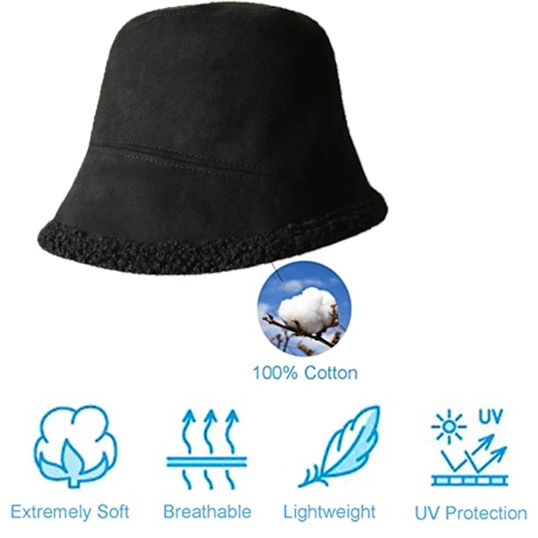 Bredbrättad Bucket Hatt Dam Vinterhattar Varma Fiskehattar för Män black