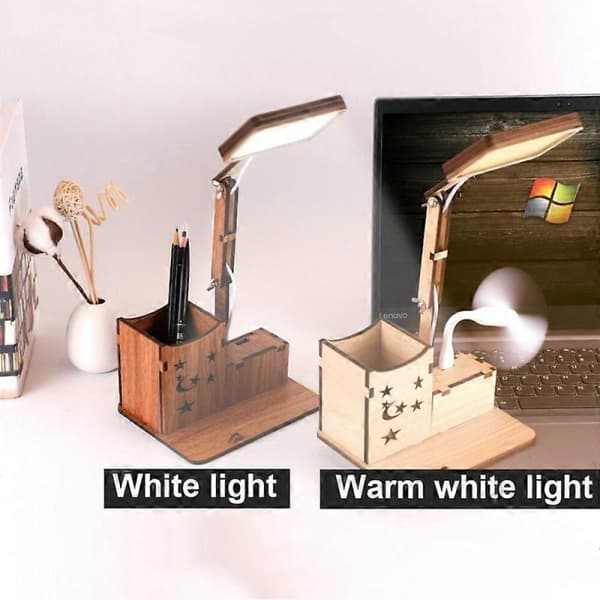 GETIT Multifunksjonell USB-pennholder skrivebordslampe i tre med berøringsfunksjon
