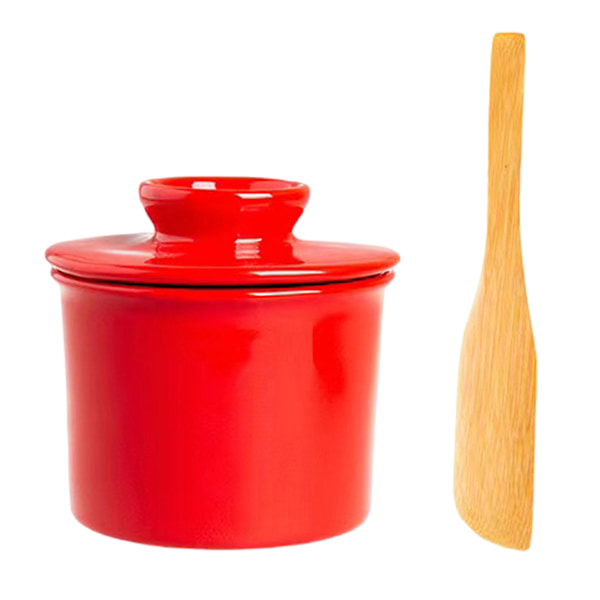 Smörbytta med vattenlinje för bänkskiva, fransk smörask med lock, keramisk smörförvarare för färskt bredbart smör Style 1