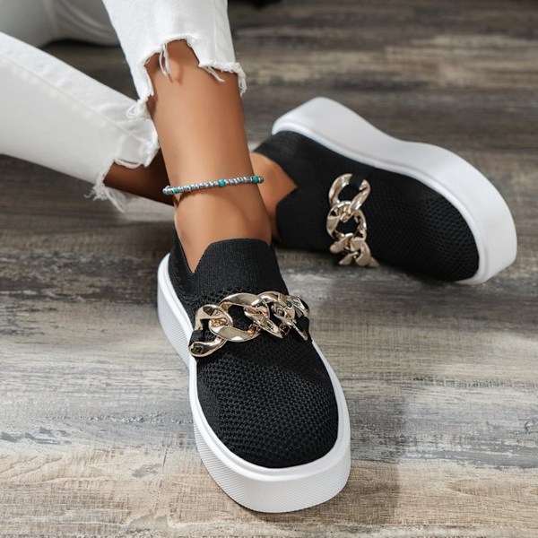 Andningsbara låga slip-on loafers med tjock sula och kedjedekoration för dam