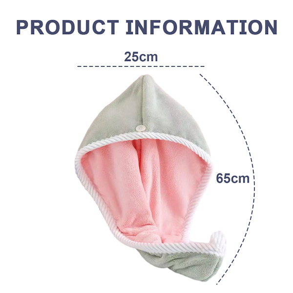 1PCS-Hår torkning mössa förtjockning mikrofiber handduk wrap med knappar absorberande twist dusch (dubbel lager förtjockning)