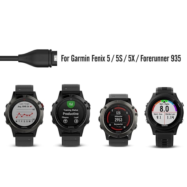 Svart 1m/3,3ft datakabel erstatning USB ladekabel for Garmin fenix5 5S 5X，forerunner935