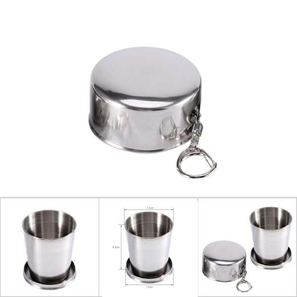 S/M/L Rostfritt Stål Resefällbar Kopp Camping Nyckelring Retractable Teleskopisk Hopvikbar