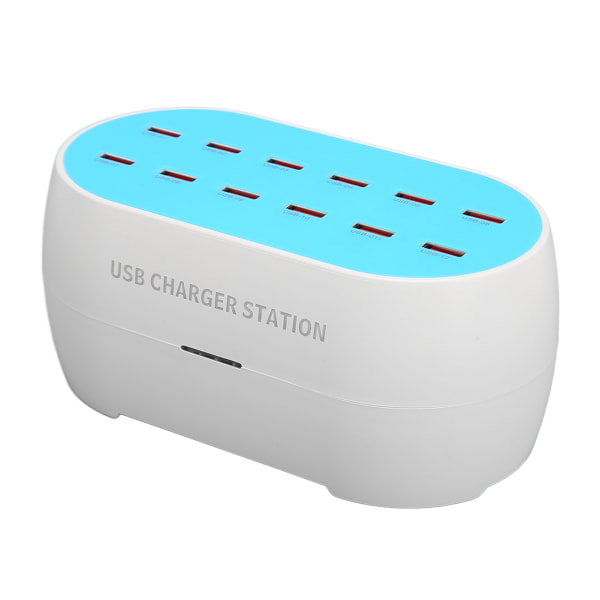 120W 12-portars USB-laddningsstation Bärbar värmebeständig USB-hubb Laddare 100-240V