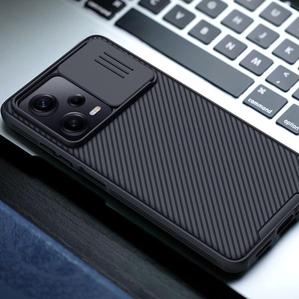 Fodral för Redmi Note 12 Pro 5G TPU PC Slide Lens Kameraskydd Stötsäkert Telefonskal för Resor Daglig Användning Svart