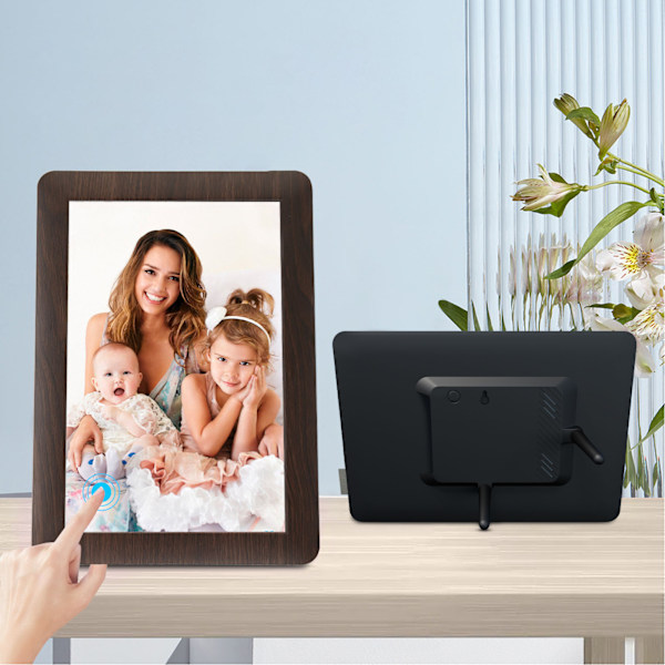 WiFi Digital Fotoram 1280x800 10,1 Tum IPS HD Touch Screen Smart Cloud Fotoram med 16GB Lagring 100‑240V Brun EU-kontakt