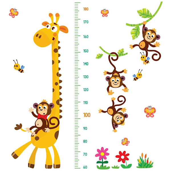 Cartoon Giraff Aap Höjd Mätning Väggklistermärken Heminredning För Barnrum Dekaler Väggkonst