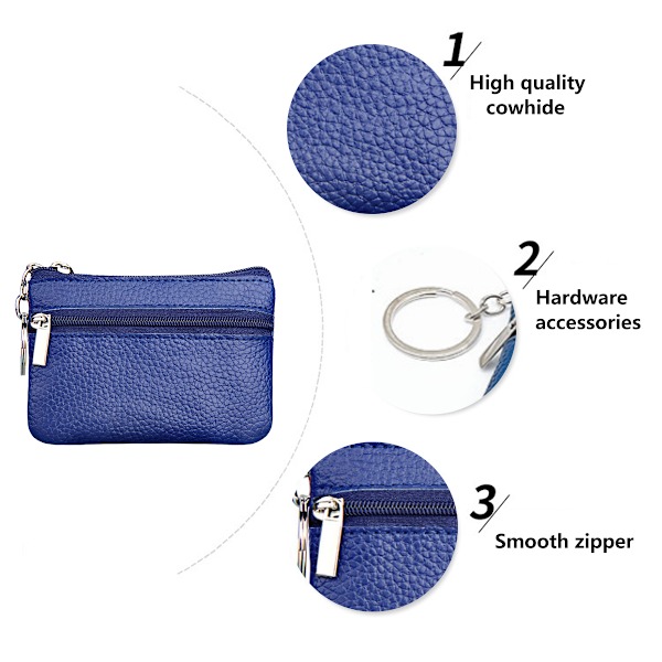 Dames äkta lädermyntbörs Mini Pouch Change Wallet med nyckelring