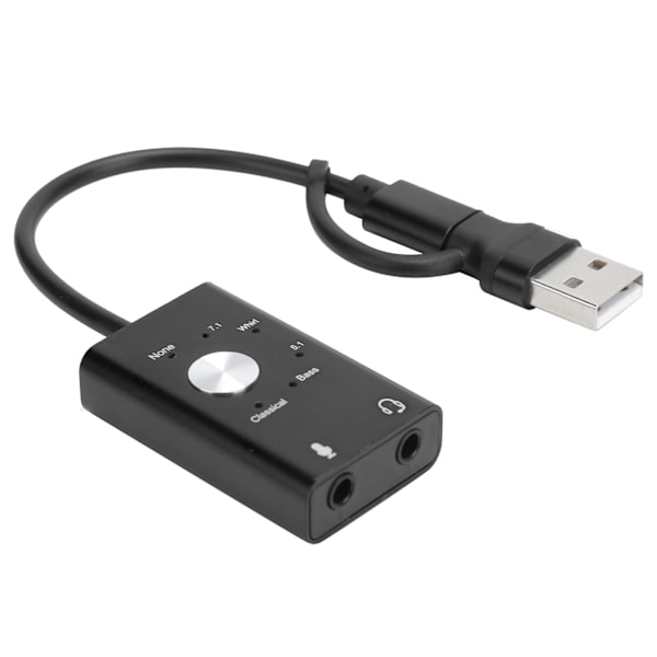 TypeC-äänikortti 7.1-kanavainen kannettava ulkoinen 2-in-1-äänikortti USB-ääniadapteri