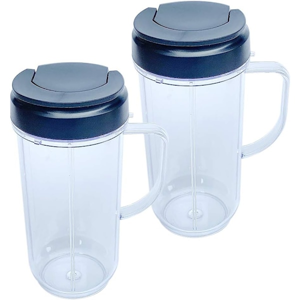 Magic Bullet Blender Muggar Uppgradering, 2-Pack 650ml Rostfritt Stål & Livsmedelsgodkänd PP To-Go Lock Muggar, Portabel Design för Enkla Smoothies