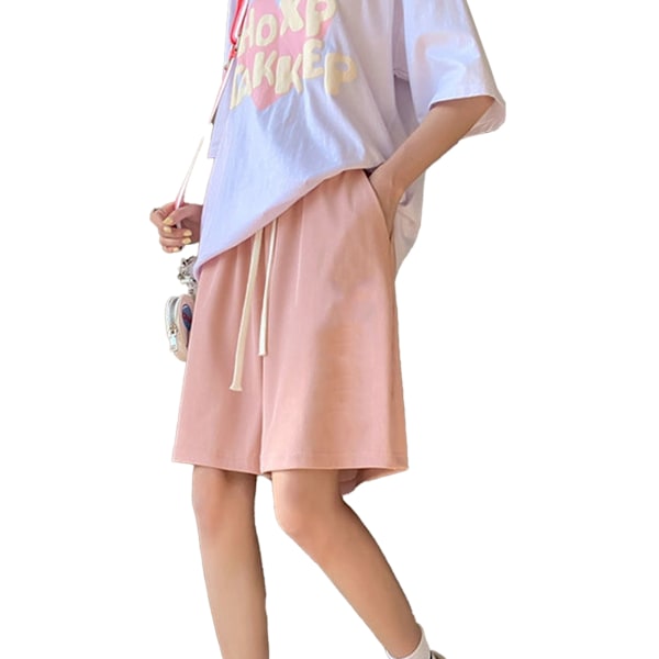 Dam Halvlånga Shorts Sommar Trendiga Lediga Lös Hög Midja Tunt Bokstavstryck Dam Vida Ben Shorts Rosa XL