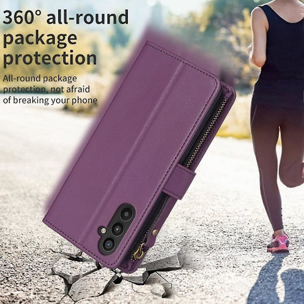 Enfärgad, Blixtlåsväska, Case, Modell Mörklila, Samsung Galaxy A34 5G