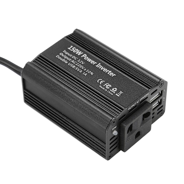 Auton virtalähde 150W 12V DC - 220V AC kahdella 2.1A USB-lähdöllä virtalähteeksi Musta