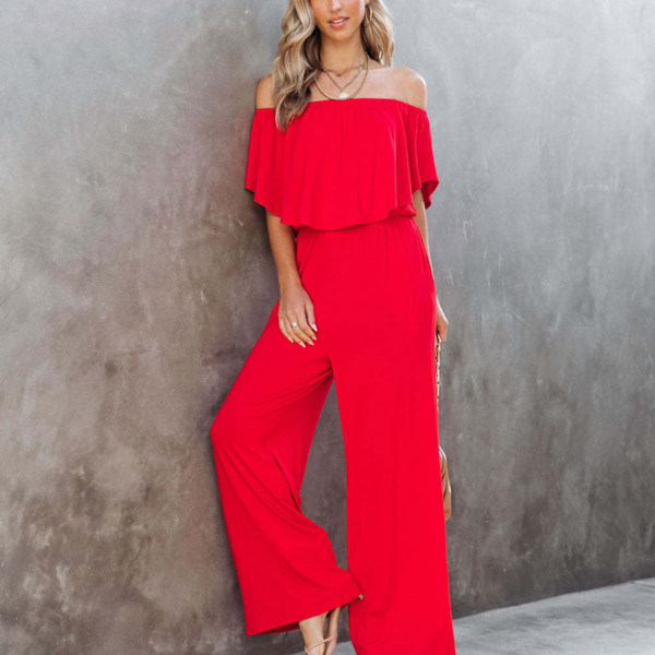 Dam Off Shoulder Jumpsuit Vida Ben Enkel Mönster Elegant Trendig Lös Bekväm Sommar Jumpsuit XL Röd