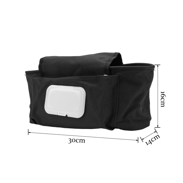 Svart Baby Stroller Bag Universal Fit Stor Kapasitet Barnevogn Tilbehør Bag med Koppholder og Justerbar Rem