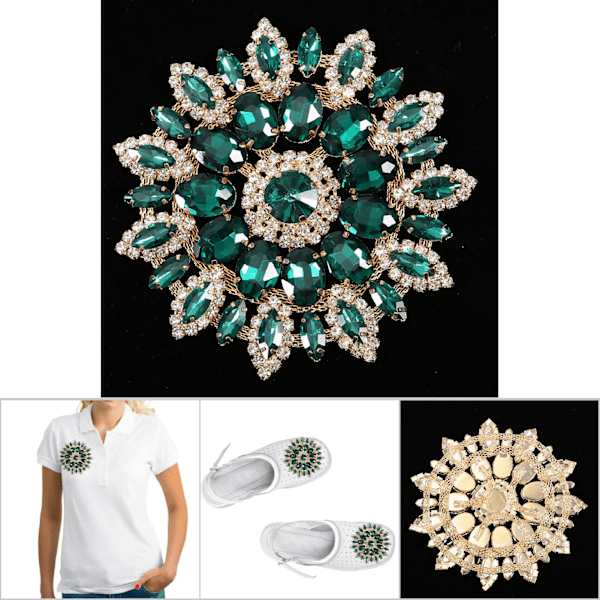 Kristallglas Rhinestones Dekoration DIY Kläder Kvinnor Tillbehör 11cm(Grön Gyllene Bas)