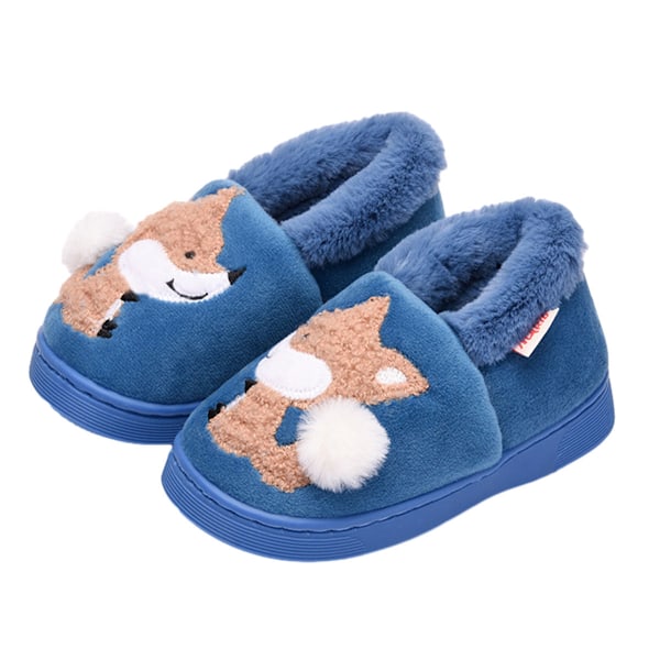 1 par Tofflor för småbarn, Pälsfodrade Varma Slip-On Hemtofflor Söta Vintertofflor Halkfria Innetofflor (räv) blue 15cm