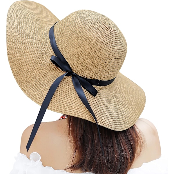 Dame Bredskygget Solhat i Halm, Floppy Foldable Roll up Cap Su