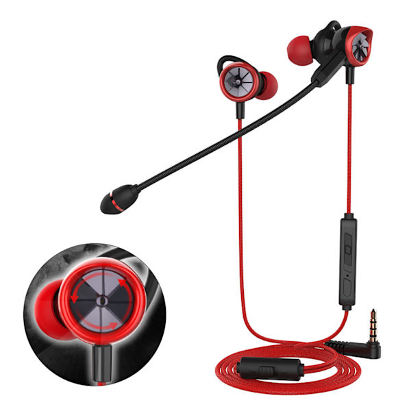 Gaming-øretelefon med dobbel mikrofon, volumkontroll, klar lyd, kablet gaming-ørepropper, headset med avtakbar bommikrofon, 4,6 fot