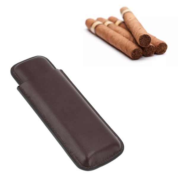 Lädercigarrfodral Bärbar 2 Finger Cigarrhållare för Resebusinessresa Pojkvänsgåvor Djupt Kaffe