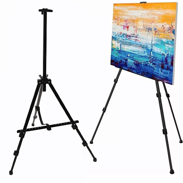 Ferrolegering Canvas Display Staffli, Metall Tripod Staffli för Justerbar Höjd Målning, Portabelt Konststaffli med Teleskopiskt Stöd