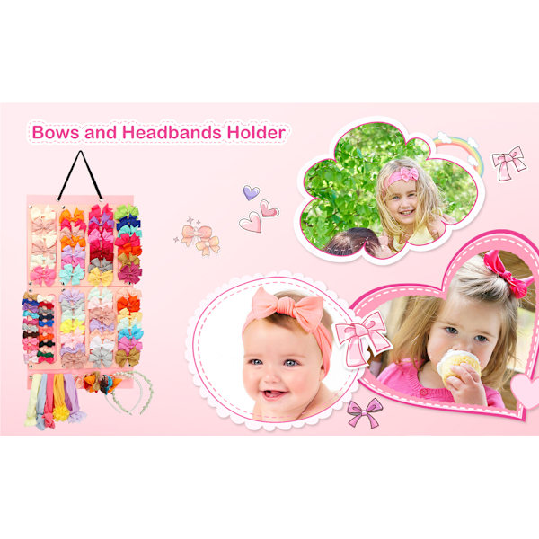 Håraccessoarorganisatör för Babyflickor, Hängande Design för Enkel Demontering &amp; Montering, Hårrosetthållare med Bomullsband, Multifunktionell Förvaring