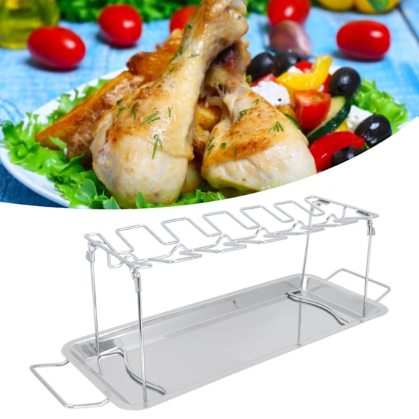 Diskmaskinsäker stekhållare, grilltillbehör med konkav-konvex design för säker fastklämning av mat, kycklingbensställ i rostfritt stål för