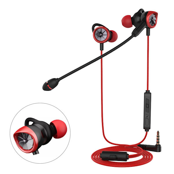Gaming-øretelefon med dobbel mikrofon, volumkontroll, klar lyd, kablet gaming-ørepropper, headset med avtakbar bommikrofon, 4,6 fot